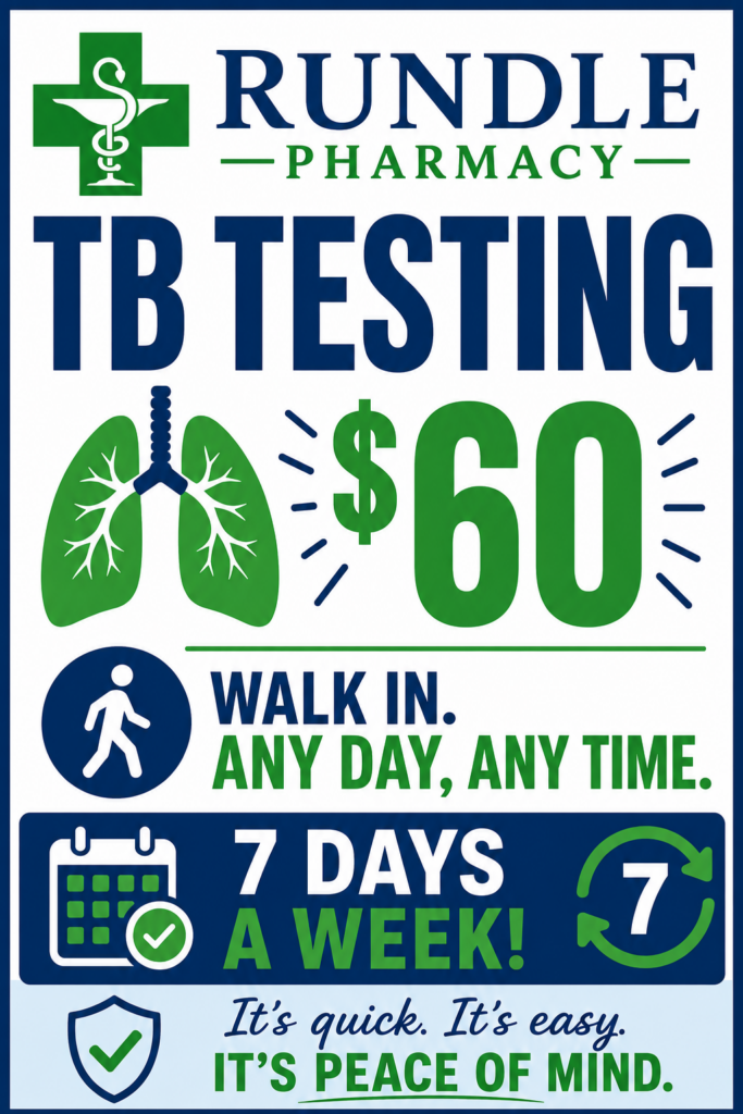 TB testing $60 sign at Rundle Pharmacy